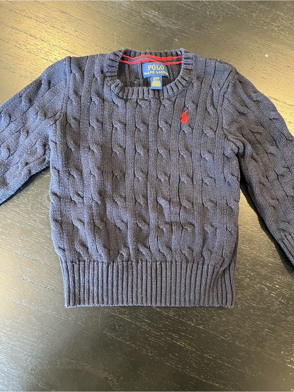 Polo by Ralph Lauren Navy Cable Crewneck with Red Pony